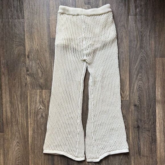 Earthbound Womens Openwork Knit Crochet Flare Trousers Pants Small Boho Festival - Picture 2 of 8